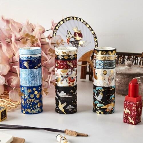 5 Pcs/set Retro Decorative Divine Gold Washi Tape Set Japanese Paper Stickers DIY Scrapbooking Adhesive Washitape Stationary