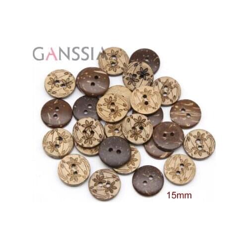 50pcs/lot Size: Round Natural coconut 2 holes buttons, Flower design button, Accssories sewing button (ss-903)