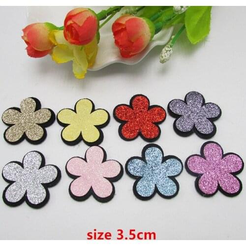 50 pcs/pack 3.5cm Sparkle Patch Padded Felt Flower shape garment hat bag shoe appliques decoration DIY hair clip accessory
