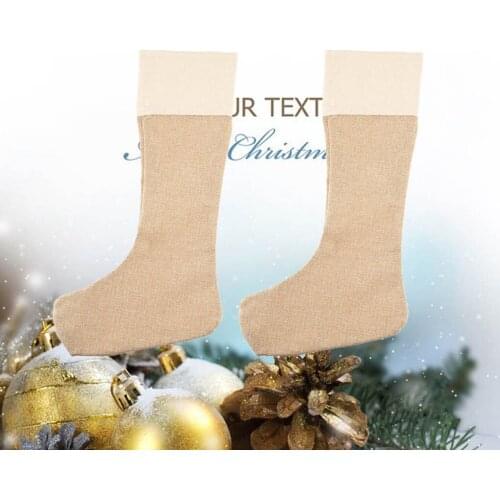 6pcs/set Large Burlap Christmas Stockings Jute Xmas Stocking Plain Fireplace Decor Decoration