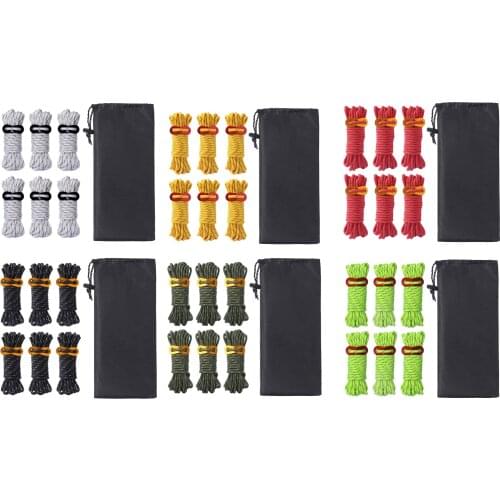 6Pcs Guy Rope Reflective Cord Lines with Runners Tent Outdoor Camping