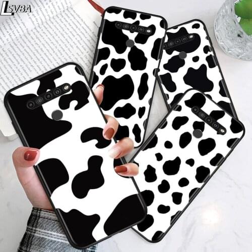 White Black Pink Cow for LG G8 G8S G8X V30 V35 V40 V50 V60 ThinQ Q60 K40 K50 K30 K41 K51 K61 K71 K22 Black Phone Case