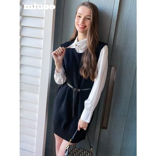 Chain Lapel shirt+Two piece womens dress with soft waxy knitted waistband and waistband 2021 High Quality Top Quality