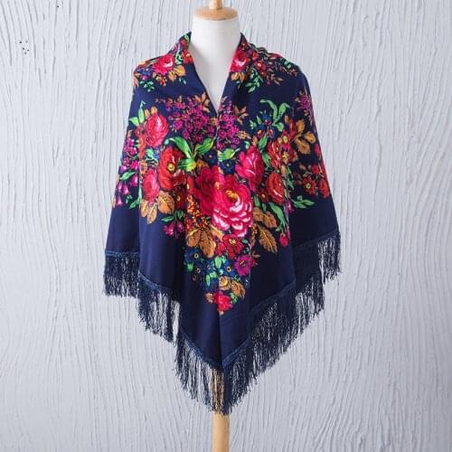 Floral Russian shawl Scarf Womans cotton fringed square scarf Muslim headscarf hijab winter large printed female foulard