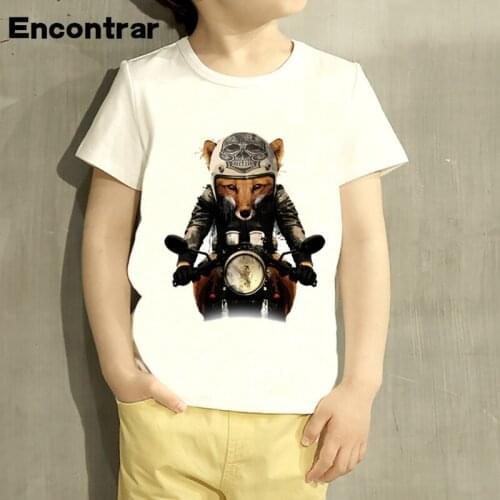 Childrens Fox Biker Design Baby Boys/Girl T Shirt Kids Funny Short Sleeve Tops Children Cute T-Shirt,HKP2065