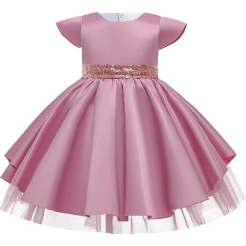Vintage Sequin Bowknot Baby Girls Dress Ceremony Backless Clothing Tutu Party Birthday Girl Princess Dress Kids Children Vestido