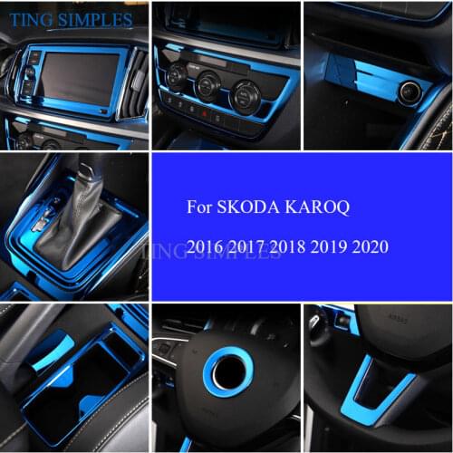 For SKODA karoq 2017/18/19 Interior decoration Central control level Window glass lifting panel pattern Stainless steel blue