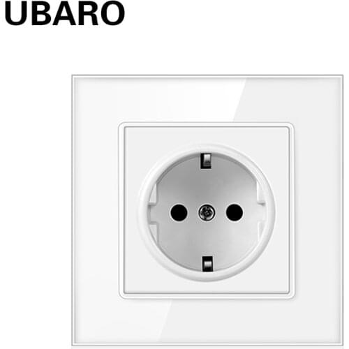 UBARO German AC110-250V 16A Black Crystal Glass Panel Power Electrical Wall Plug Home Outlet 86 Type Sockets Usb 5V 2100mA
