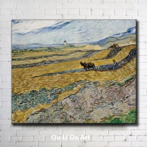 Impression Van farmer plowing scenery canvas printings oil painting printed on canvas wall art decoration picture no frame