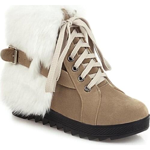 Kmeioo Autumn and winter fashion womens boots Snow Boots Lace up Platform women shoes Sweet Fur Flat Warm Boots