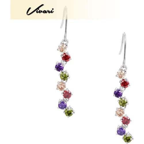 Vivari Fashion Ladies Stainless Steel Multi-Color Crystal Stone Pendant Earrings Fashion Jewelry