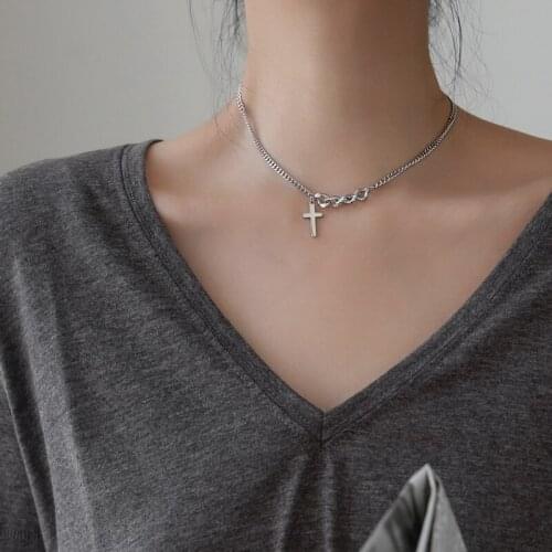 YUN RUO Never Fade Cross Choker Chain Tassel Necklace European Woman Jewelry Fashion Titanium Stainless Steel Accessory Hip-hop