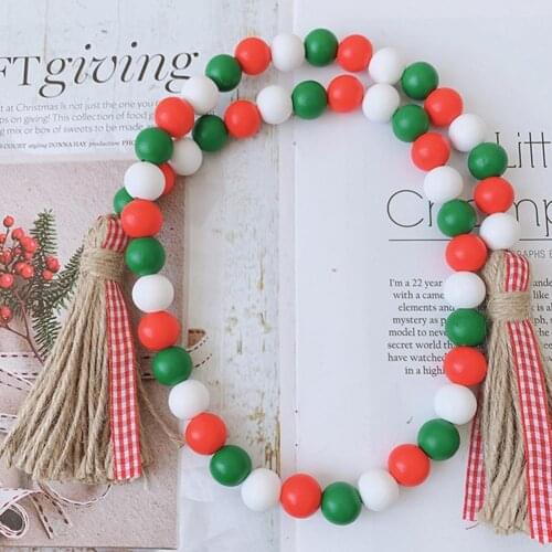 Nordic Wood Bead Garland with Tassels Farmhouse Beads Rustic Country Decor Kid Room Wall Hanging Ornament Home Decor