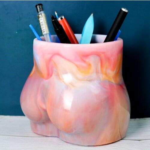 New Body Art Shape Pen Holder Silicone Molds 3D Hip Resin Mold Plump Ass Human Buttock Flowerpot Mold