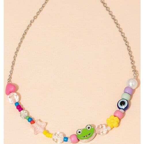 90s Aesthetic Rainbow Evil Eyes Frog Necklace for Women Metal Harajuku Cartoon Cute Vintage Flower Necklace Charms Y2K Jewelry