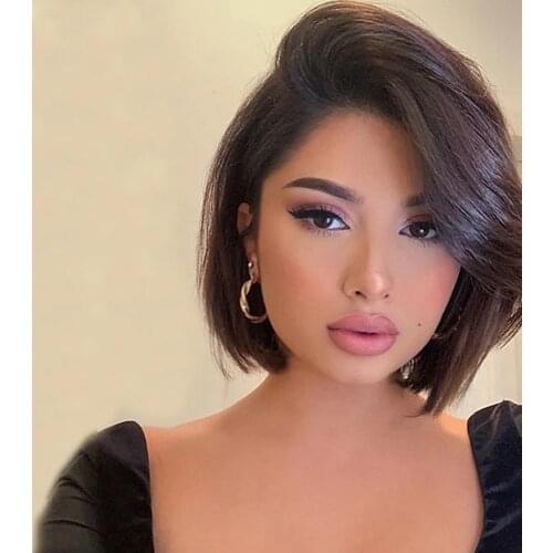 Human Hair Lace Front Wig Short Bob Free Part style Brazilian Hair Short Straight Silky Straight Black Costume Wig