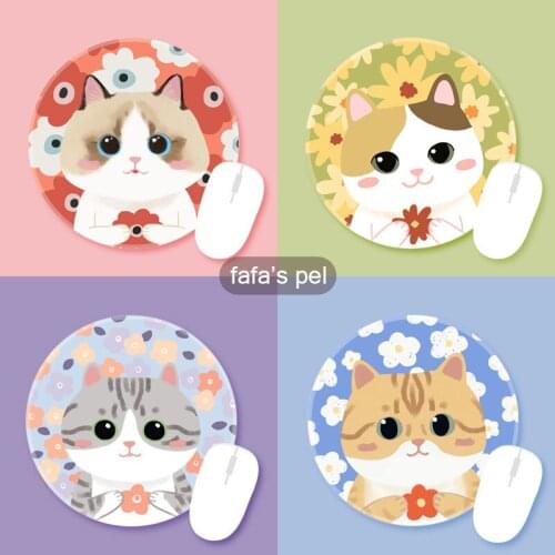 Computer Muis Padding Rubber Round Small Mouse Pad Cute Cartoon Cat Girl Muismat Non-Slip Mouse Pad For Macbook Xiaomi Lenovo
