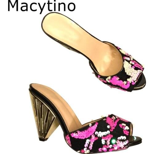 Gold Spike Slipper Strange Heel Womens High Heels Sandals Party Date Shoes Summer Slides Colored Sequined Casual Outside Sandal