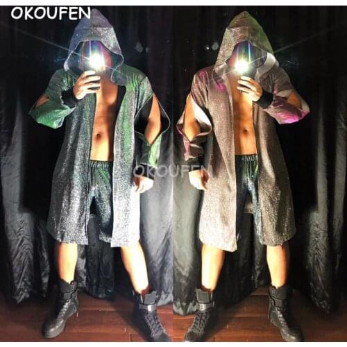 Sexy Long glitter cloak costume Nightclub men and women rapper performance clothes bar Ds costumes