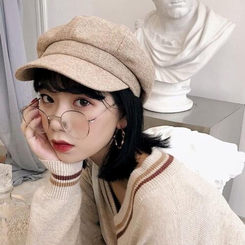 Hong Kong style cotton and linen duck hat female spring and autumn literary retro casual beret breathable octagonal cap