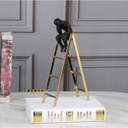 Stairs Thinker Sculpture Figure Decoration Creative Art Ornament Desktop Crafts 449E