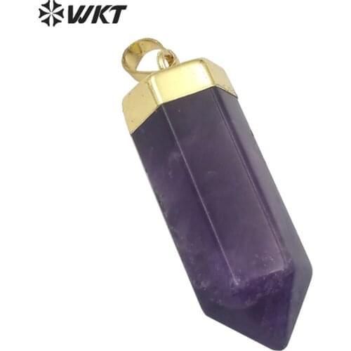 WT-P1466 WKT Purple Quartz Point Stone Geometic Shape Pendant With High Quality Gold Electroplated Pendants With Female Jewelry