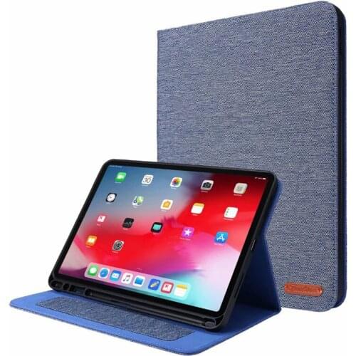 Jean Pattern Fabric Case with Pencil Slot for 2020 2021 iPad Pro 12.9 inch Soft Shockproof Cover Stand Holder