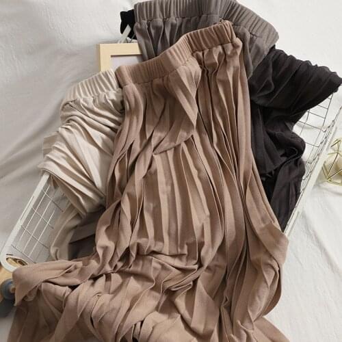 Solid Black Maxi Skirt Pleated Mid-Calf Casual Vestido De Mujer Women Vintage Clothes High Waist Midi Long Robe Female Clothing