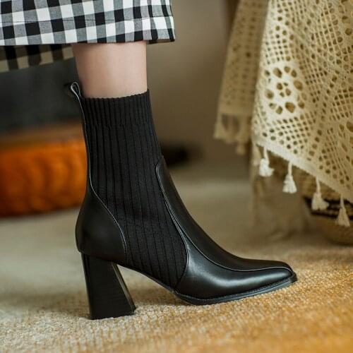 Mordoan Genuine Cow Leather Lady Boots Womens Thick Bottom Nice Autumn British Style Square Toe Thick Heel Ankle Boots Women
