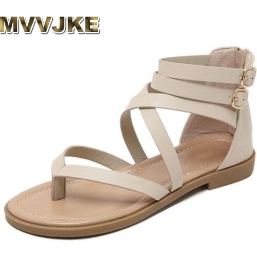 MVVJKE2019 new summer womens Flat-bottomed pedal sandals feminina belt buckle shoes female comfort Roman sandals
