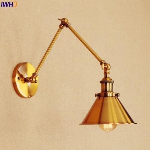 Golden Long Arm LED Wall Lamp Edison Adjustable Iron Style Loft Indutrial Vintage Wall Light Sconce Arandela Lamparas De Pared