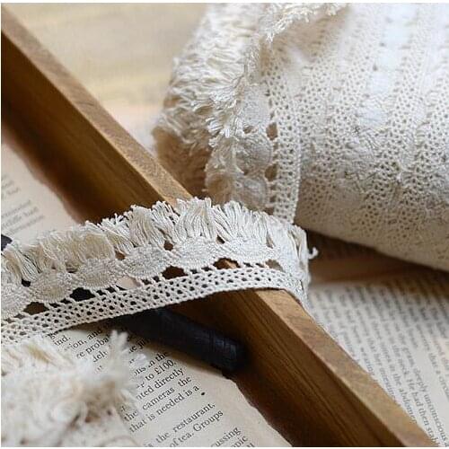 10 Meters/lot Hot 2018 Cotton Beige Tassel Lace Fabric Dangling Fringe Lace Trims For DIY Sewing Craft 3.2cm Width Free Shipping
