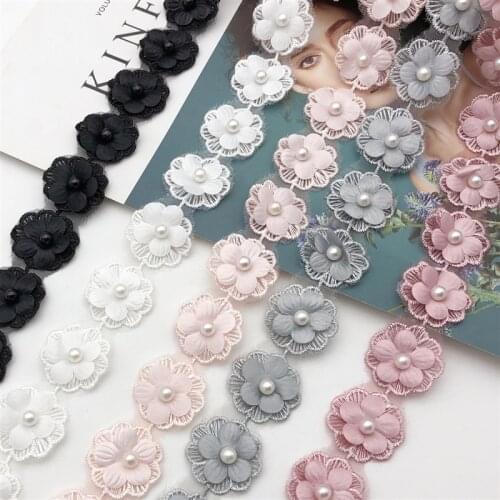 15yards Pearl Flower Beaded Trim Vintage Lace Ribbon Fabric Handmade DIY 1.1'' Width