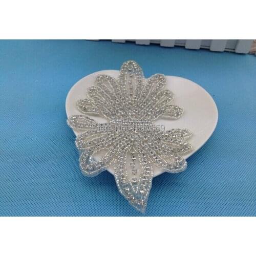 5 Pieces Iron On Bridal Large Rhinestone Beaded Applique Patches