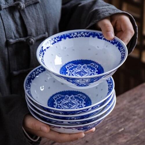 6 inch Chinese Blue and White Porcelain Rice Bowls Jingdezhen Ceramic Ramen Bowl Home Tableware Kitchen Accessories Mixing Bowls