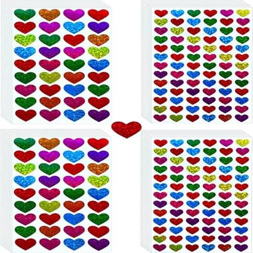 60 Sheets Glitter Heart Stickers Colorful Decorative Love Stickers Self-Adhesive Sparkle Heart Shaped Stickers for Scrapbooking