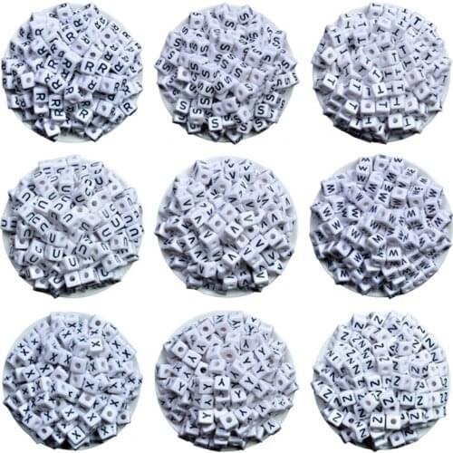 10mm 50pcs A-Z Single White Letters Alphabet Acrylic Cube Loose Spacer Beads For Jewelry Making DIY