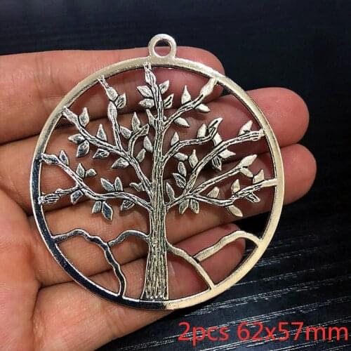 2pcs 62x57mm Large Tree Of Life Charms Antiuqe Silver Color Tone Accessories Pendant Necklace Jewelry Making DIY Jewelry Finding