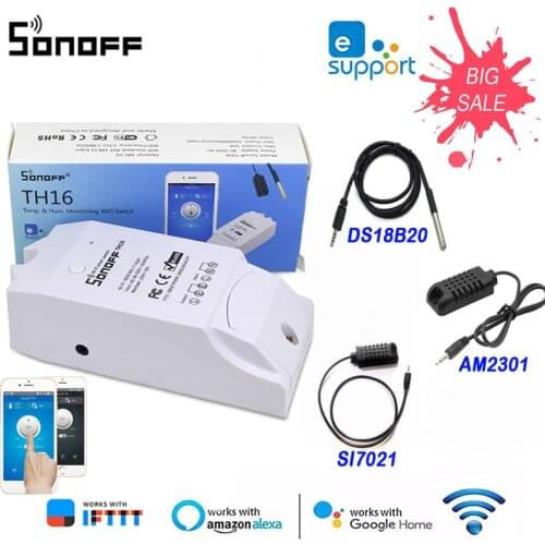 SONOFF TH16 Temperature Humidity Monitoring WiFi Smart Switch Smart Home Remote Control Via Ewelink Work With Alexa Google Home
