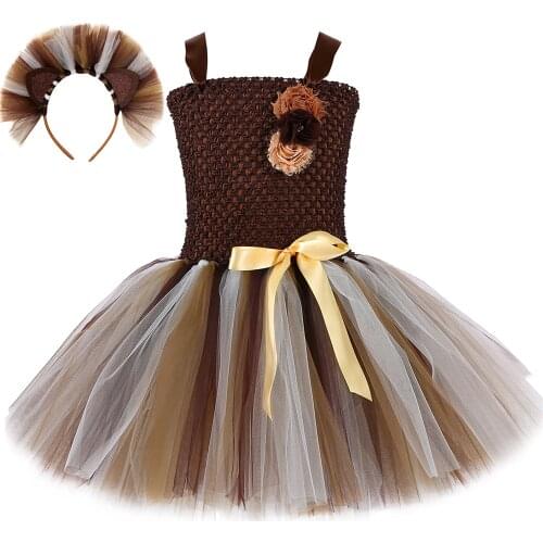 Kids Wild Lion Tutu Dress for Girls Jungle Party Birthday Dress Up Clothes Child Carnival Halloween Cosplay Animal Lion Costume
