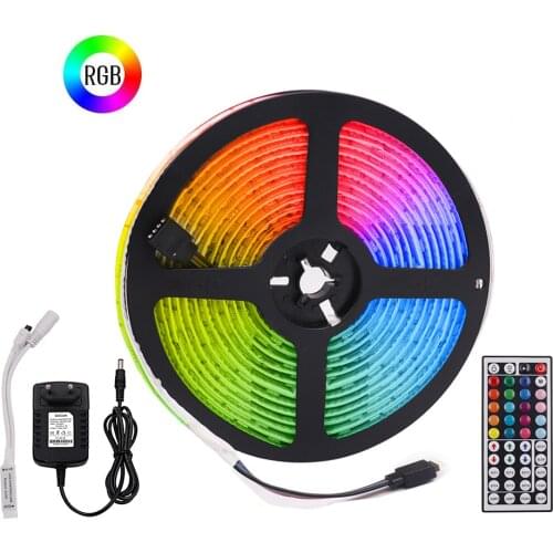 SMD 5050 LED Strip Light 5m 12V RGB 30LED/m 44Key Remote Control Flexible LED Tape Strip Lights with EU/US/UK/AU Power Plug