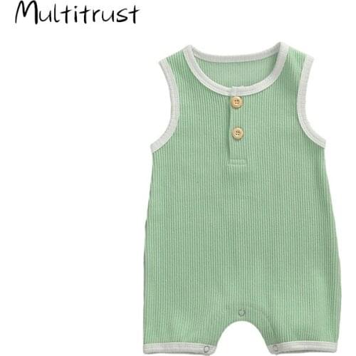 Newborn Baby Boys Girls Cotton Romper Baby Summer Sleeveless Cotton Rib-knitted Romper Jumpsuit Clothes Outfits