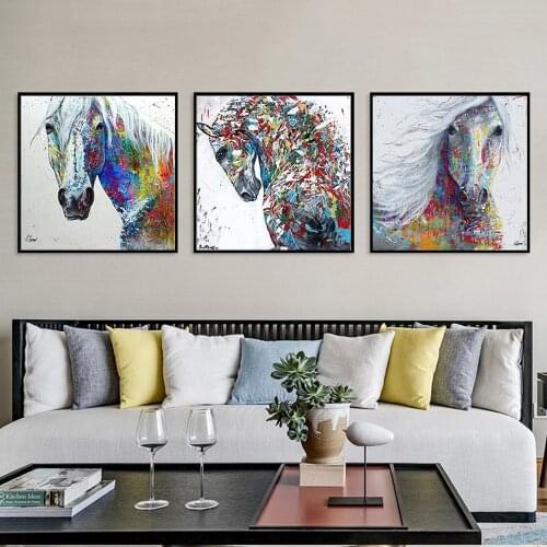 HD Spray Horse Head Canvas Oil Painting Abstract Color Animal Print Posters Wall Art Pictures for Living Room Home Decor Murals
