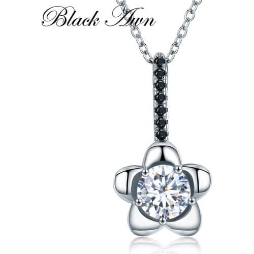 Cute Wedding Pendants 925 Sterling Silver Fine Jewelry Black and White Eternity Band Trendy Engagement Necklaces P095