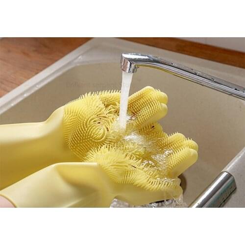 Multi-use Food Grade Silicone Lazy Dishwashing Gloves Thick Durable Convenient Scrub Brush Cleaning Tools