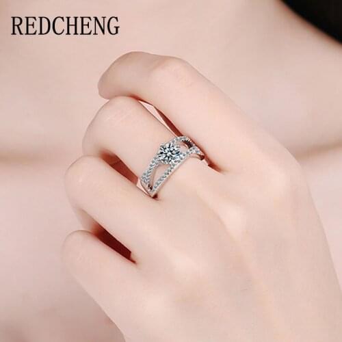 REDCHENG 925 Sterling Silver Multilayer Winding Cross Zircon Rings for Women Trendy Elegant Irregular Pattern Party Jewelry Gift