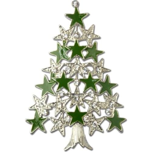 MZC New Christamas Tree Brooches For Women Men Full Rhinestone Crystal Cloth Pins Broache Brosche Broches Mujer Vintage Jewelry
