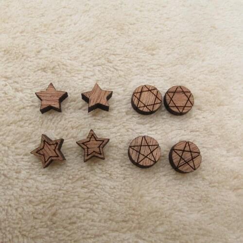 Unfinished Solid Wooden Star Design Style For DIy Wood Crafts Handmade Stud Earrings Jewelry