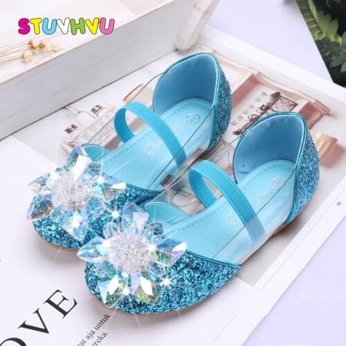 Girls Princess Shoes Children Crystal Shoes Sequin Leather Dance Party Wedding Girls Shoes for Kids Flats Silver Blue Gold Pink