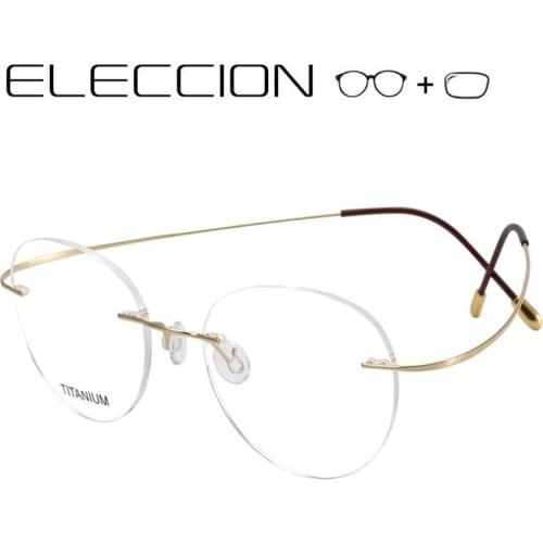 ELECCION Pure Titanium Round Rimless Glasses wiht Prescription Men Myopia Eyeglasses Women Optical Frame Spectacles